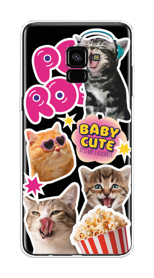 

Чехол на Samsung Galaxy A8 Plus 2018 "Popcorn cats", Серый;коричневый;розовый, 25550-1