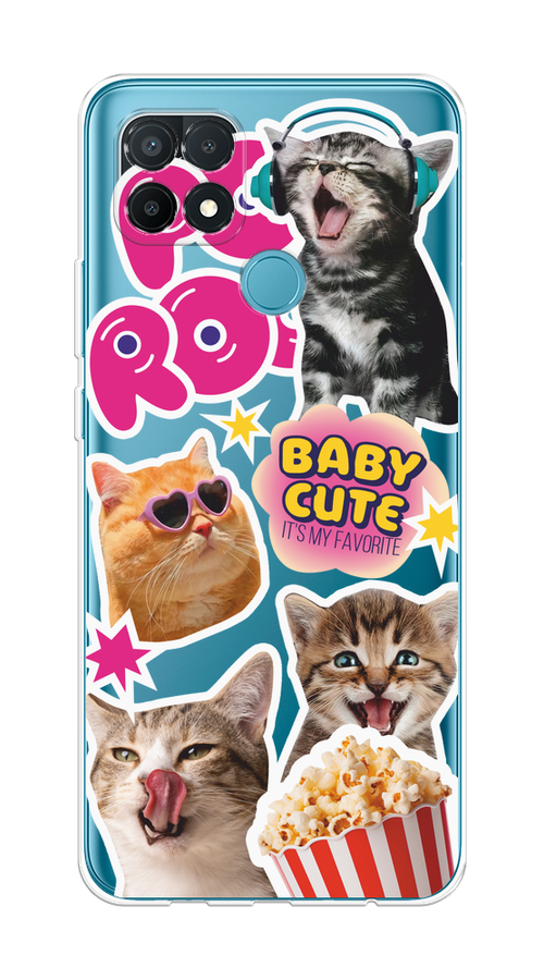 

Чехол на Oppo A15/A15s "Popcorn cats", Серый;коричневый;розовый, 255650-1
