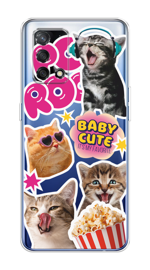 

Чехол на OPPO A74 4G/F19 "Popcorn cats", Серый;коричневый;розовый, 256050-1