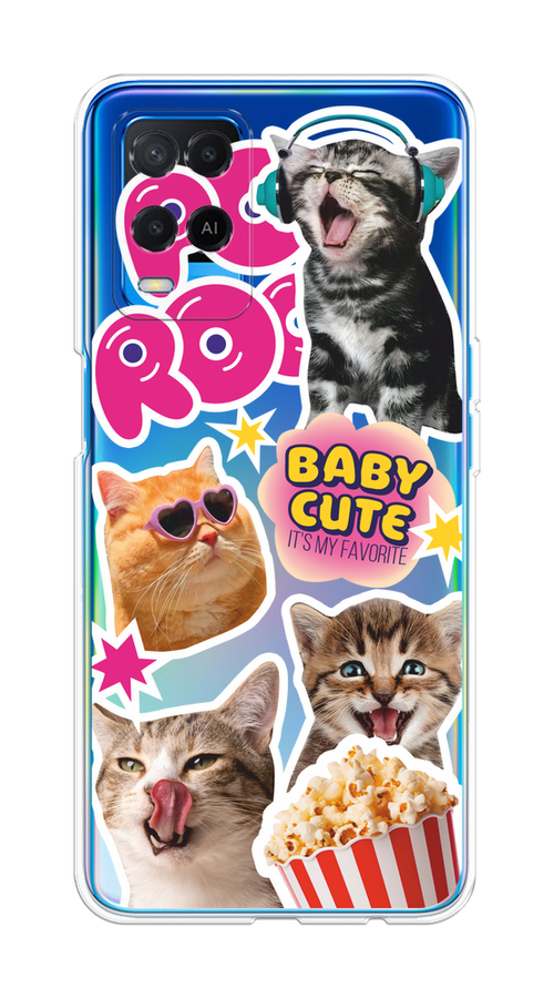 

Чехол на Oppo A54 "Popcorn cats", Серый;коричневый;розовый, 256150-1