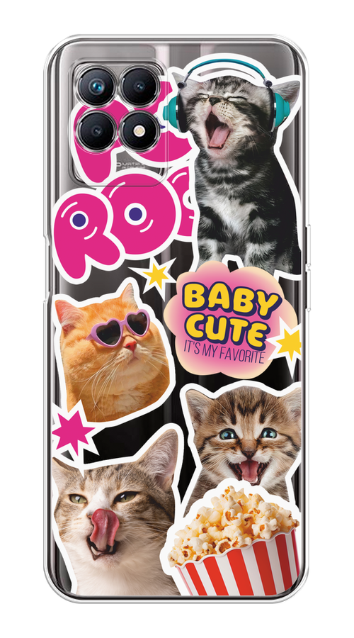 

Чехол на Realme 8i "Popcorn cats", Серый;коричневый;розовый, 257350-1