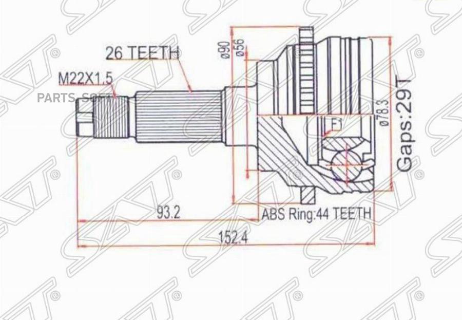 

SAT MA-45A44 Шрус наружный MAZDA FAMILIA BJ# RF/PREMACY 2WD 98- ABS 1шт