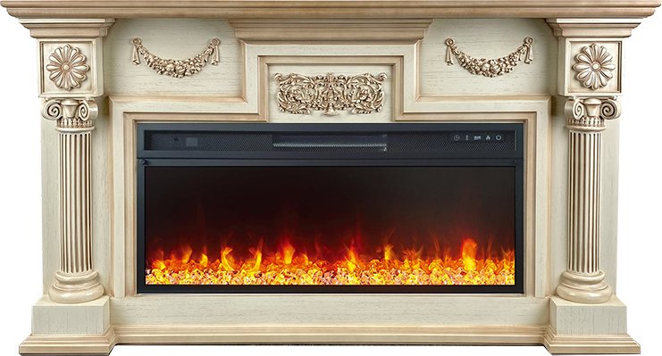 фото Каминокомплект london - слоновая кость с патиной (ширина 1490 мм) с очагом vision 42 led royal flame