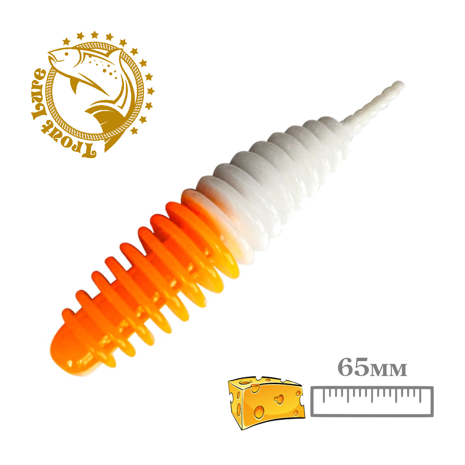 Силиконовая приманка SANSAN trout lure в банке plamp 65 сыр col10 white-orange, 10шт