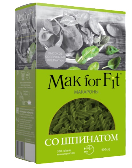 

Макаронные изделия Mak For Fit Спирали со шпинатом 400 г