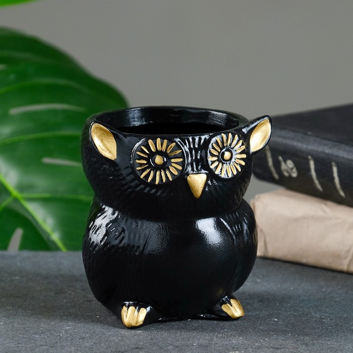 

Цветочное кашпо Хорошие сувениры Совенок 7152359 0,35 л черный с золотом 1 шт., Совенок