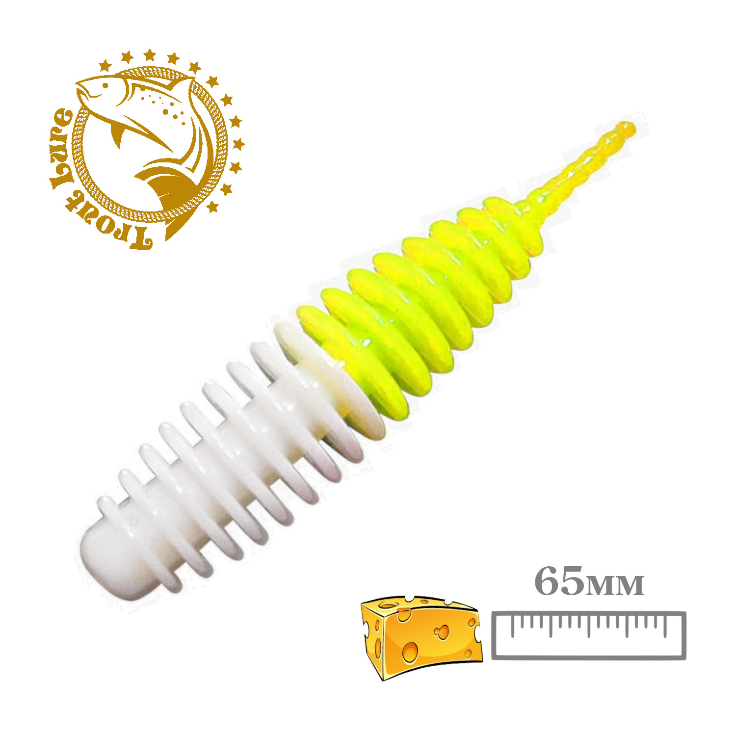 

Силиконовая приманка SANSAN trout lure в банке plamp 65 сыр col12 white-lemon, 10шт, Разноцветный, PLAMP 65