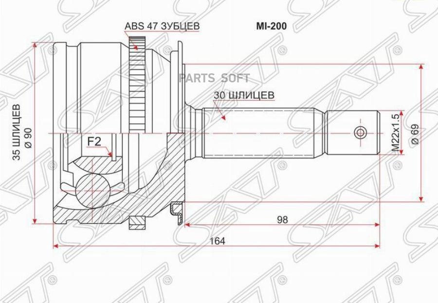 

Шрус Наружный Mitsubishi L200/Triton Kb4t/Kb9t 05-/Pajero Sport Kh8w 08- Sat арт. MI-200