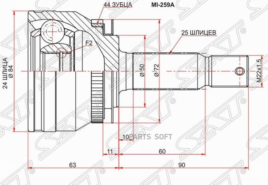 

SAT Шрус наружный с кольцом ABS KIA CERATO I 04-09/SPECTRA 04-09