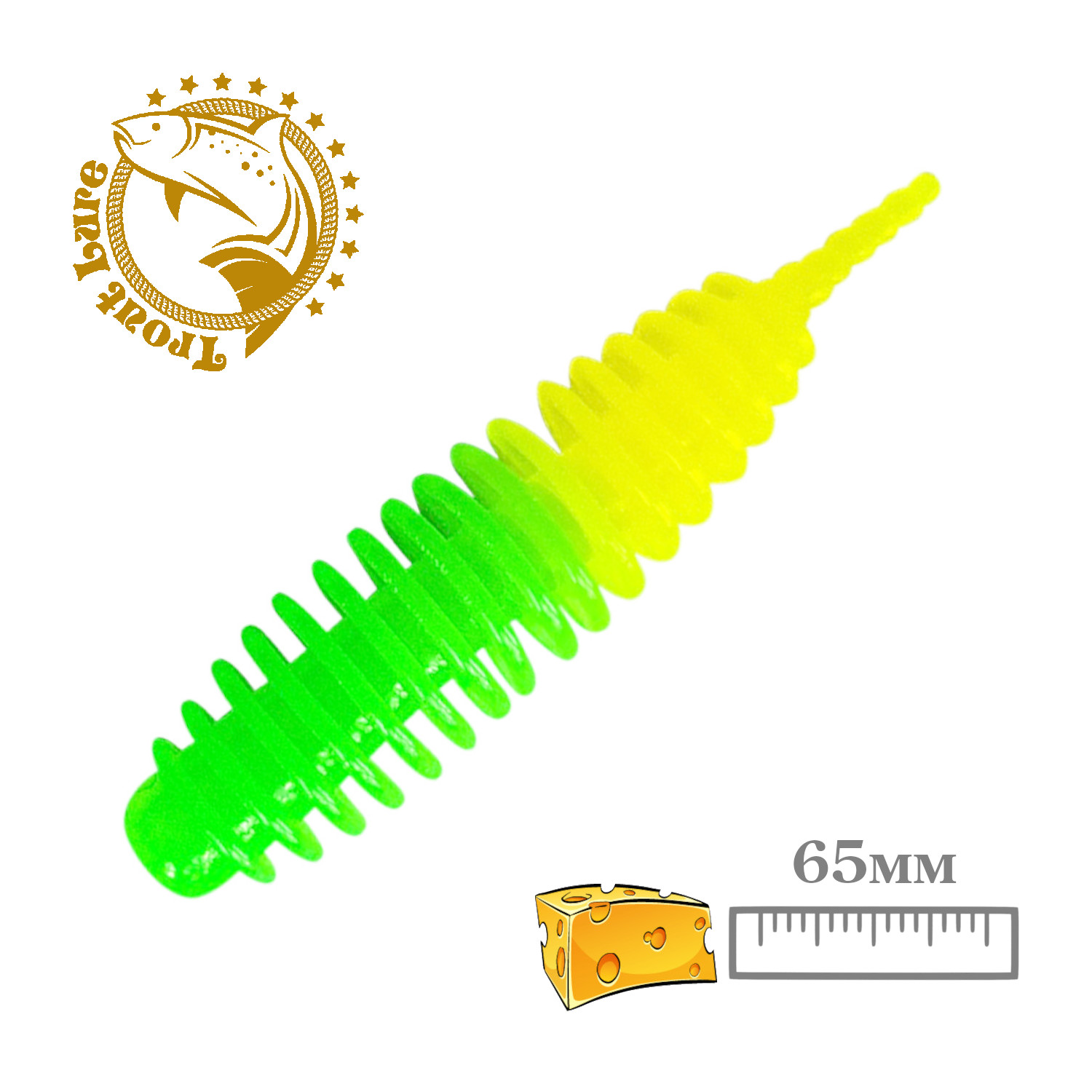 

Силиконовая приманка SANSAN trout lure в банке plamp 65 сыр col28 lemon-green, 10шт, Разноцветный, PLAMP 65