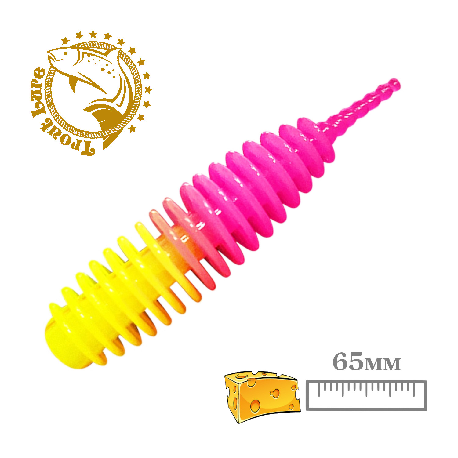 

Силиконовая приманка SANSAN trout lure в банке plamp 65 сыр col30 lemon-pink, 10шт, PLAMP 65