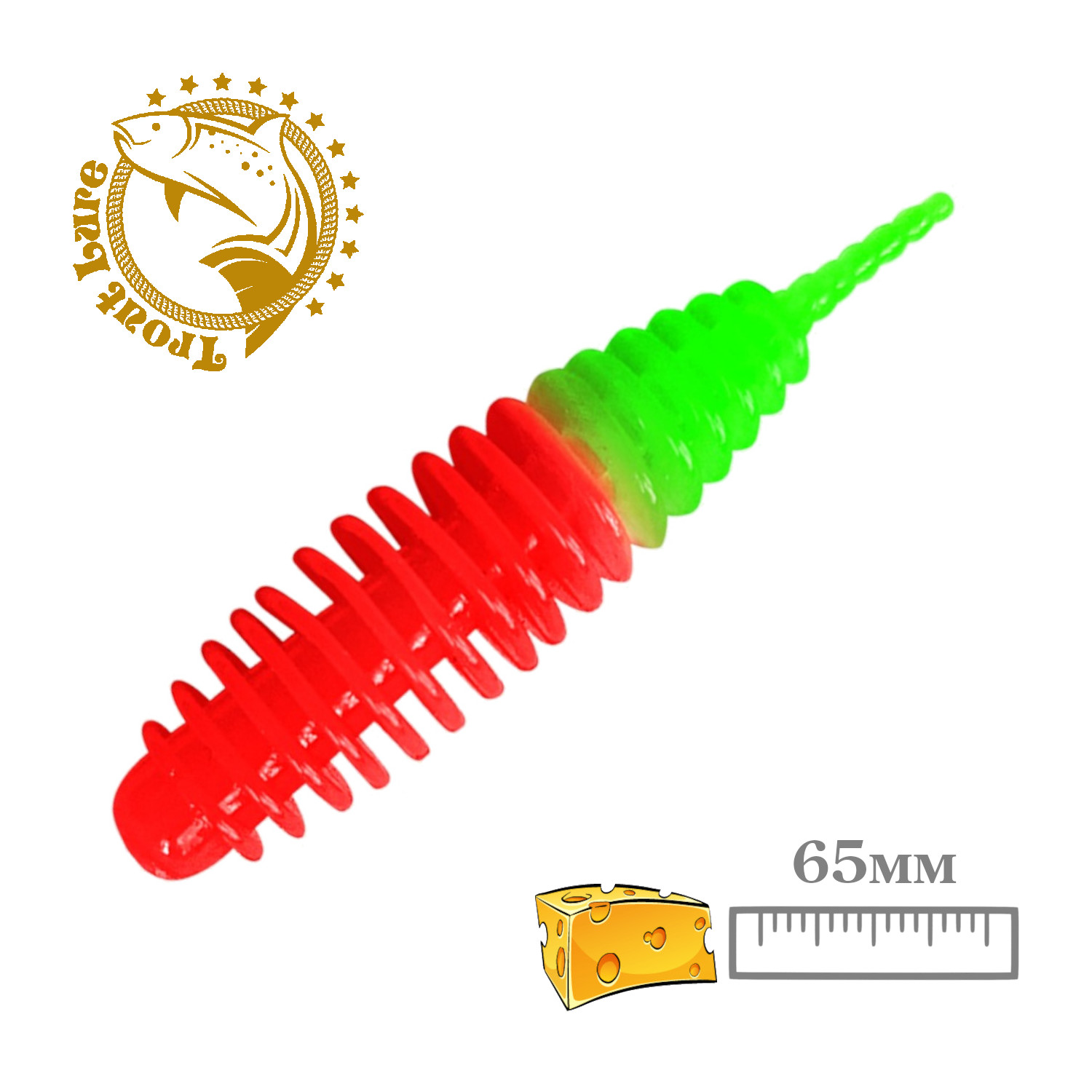

Силиконовая приманка SANSAN trout lure в банке plamp 65 сыр col32 red-green, 10шт, PLAMP 65
