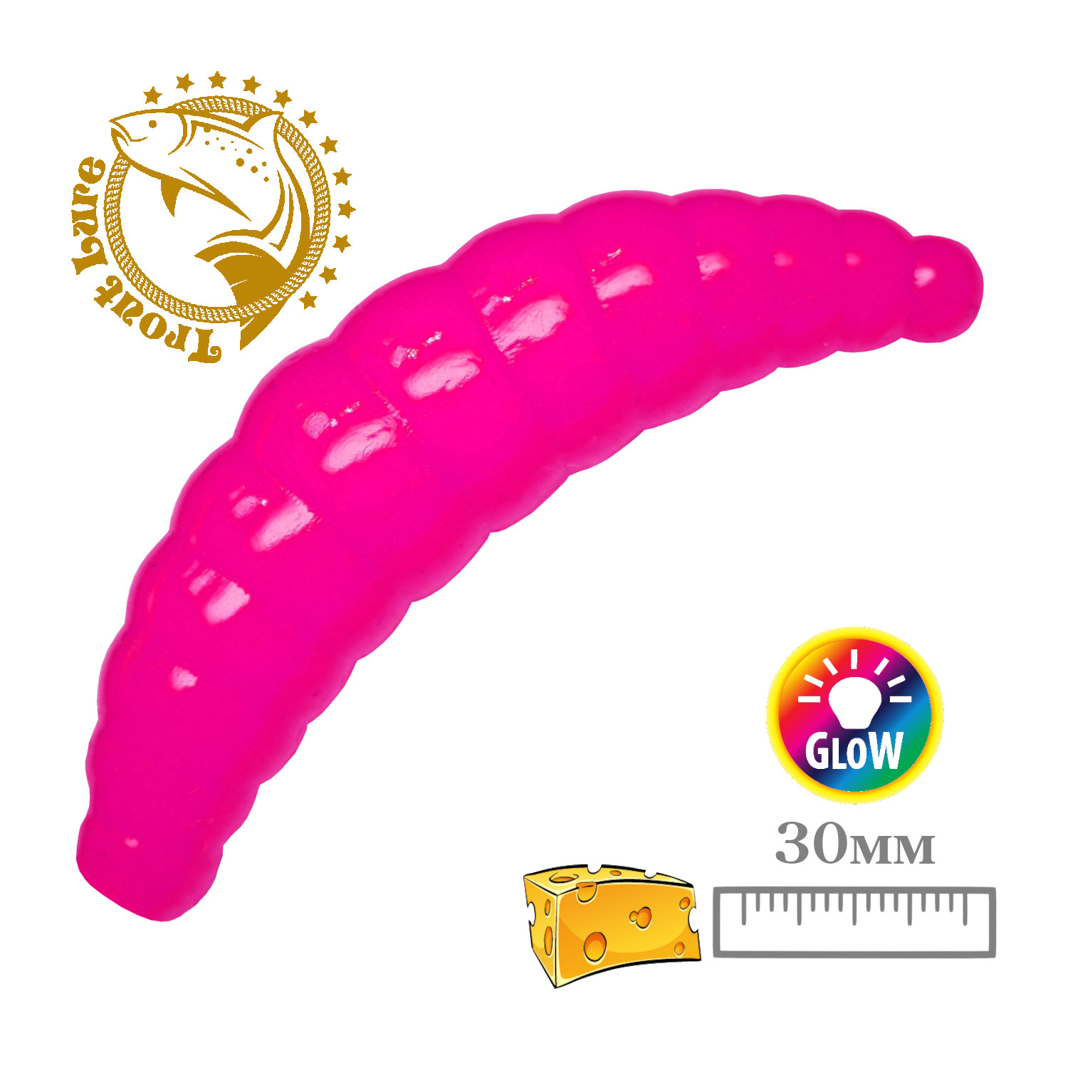 Силиконовая приманка SANSAN trout lure в банке maggot 30 сыр col102 pink glow, 12шт