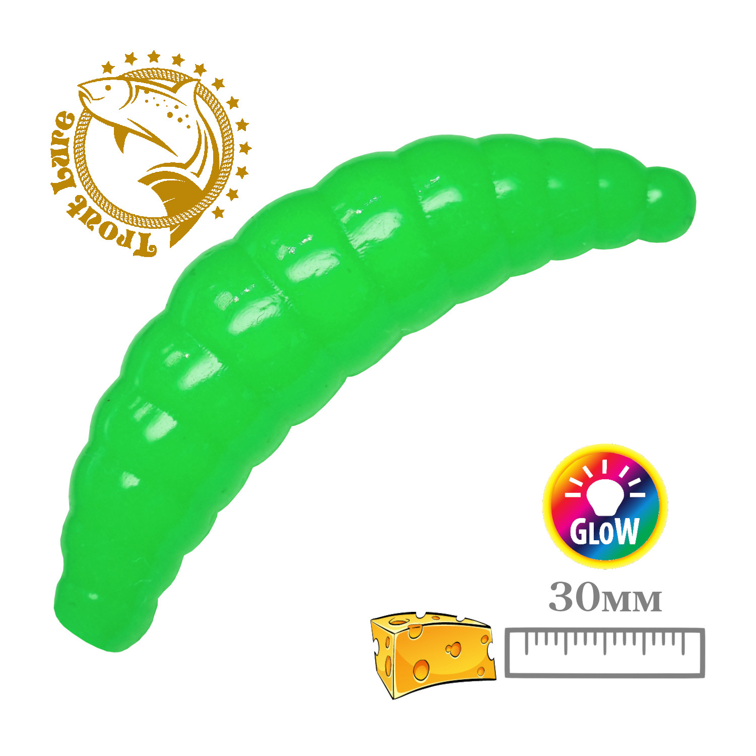 

Силиконовая приманка SANSAN trout lure в банке maggot 30 сыр col103 green glow, 12шт, Зеленый, MAGGOT 30