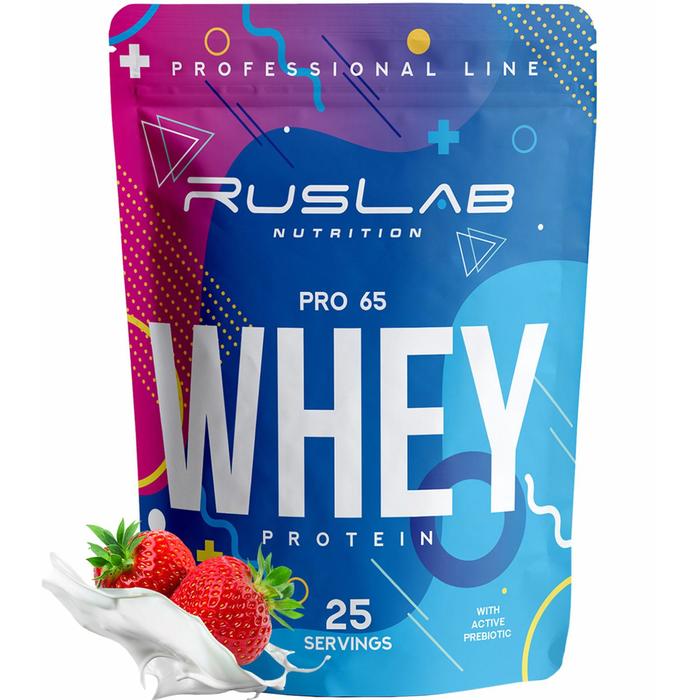 Протеин RusLabNutrition PRO 65 WHEY Клубника со сливками, 800 г