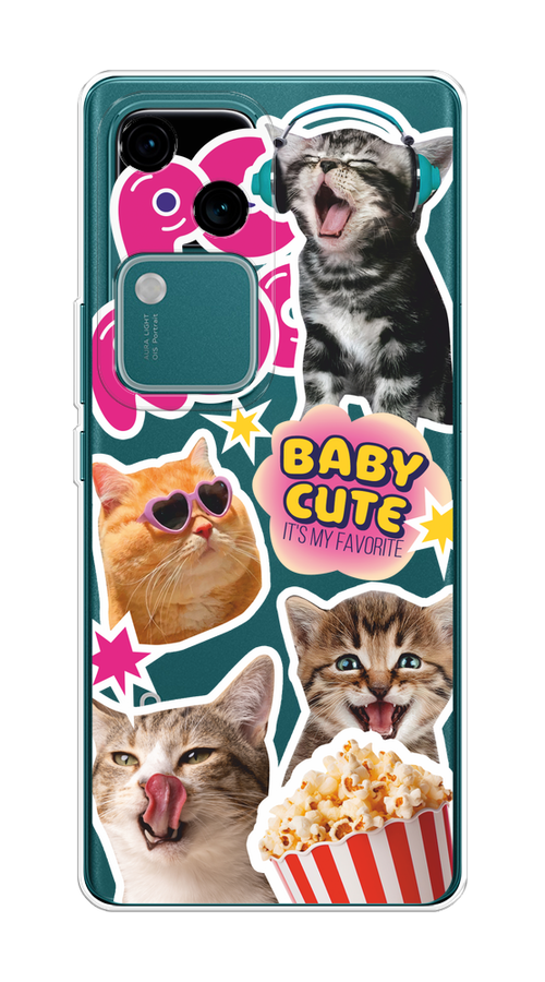 

Чехол на Vivo V30/S18 "Popcorn cats", Серый;коричневый;розовый, 2610150-1