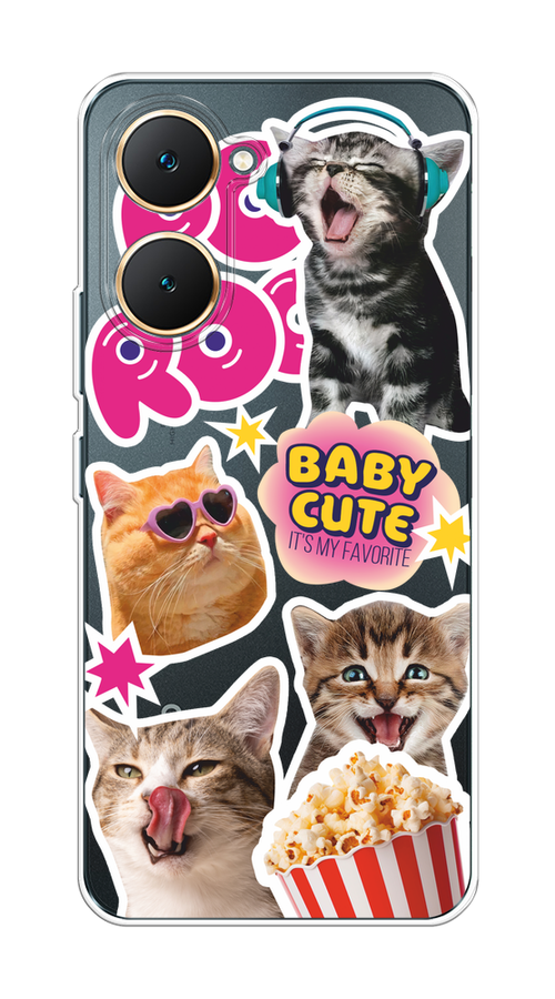 

Чехол на Vivo Y03 "Popcorn cats", Серый;коричневый;розовый, 2610450-1