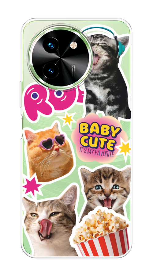 

Чехол на Vivo T3x/Y38 5G "Popcorn cats", Серый;коричневый;розовый, 2610750-1