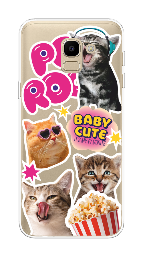 

Чехол на Samsung Galaxy J6 2018 "Popcorn cats", Серый;коричневый;розовый, 26150-1
