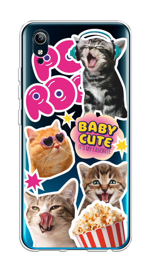 

Чехол на Vivo Y91c/Y1s "Popcorn cats", Серый;коричневый;розовый, 263250-1