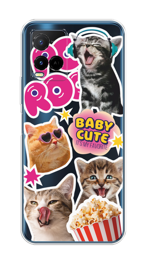 

Чехол на Vivo Y33s/Y21 "Popcorn cats", Серый;коричневый;розовый, 265050-1