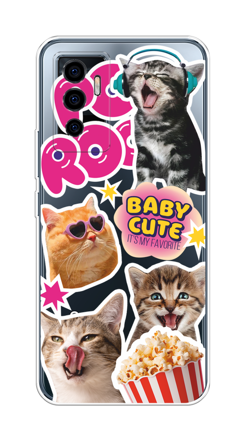 

Чехол на Vivo V23e/Y75 4G "Popcorn cats", Серый;коричневый;розовый, 265950-1