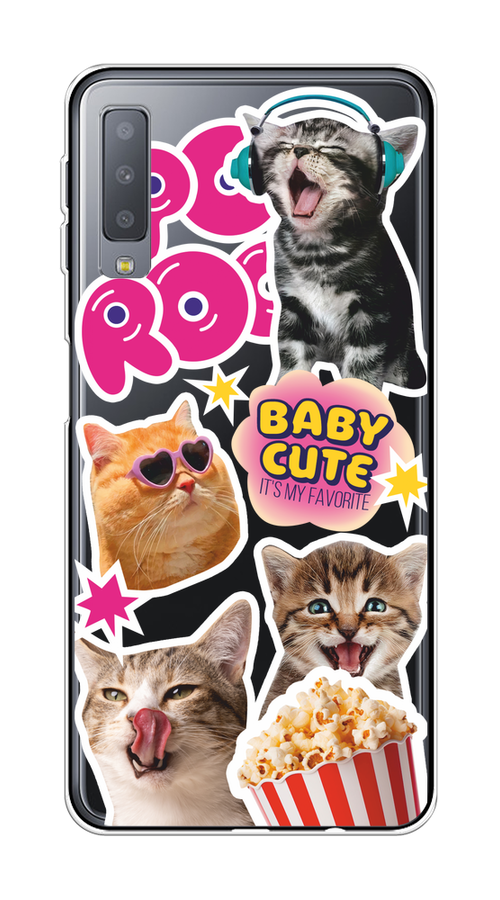 

Чехол на Samsung Galaxy A7 2018 "Popcorn cats", Серый;коричневый;розовый, 26750-1