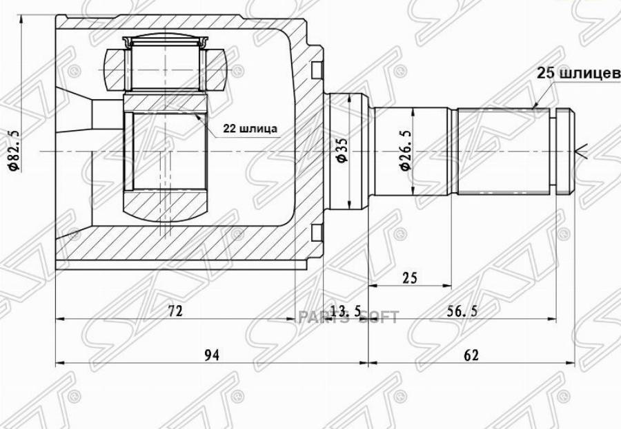 

Шрус Внутренний Lh (левый) Kia Rio 06-11 Sat арт. MI-673