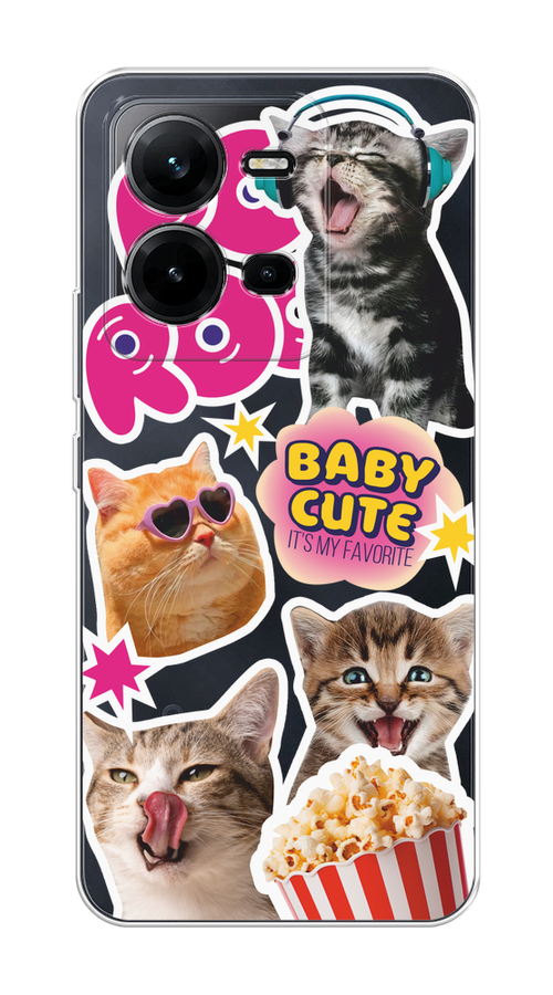 

Чехол на Vivo V25/V25e "Popcorn cats", Серый;коричневый;розовый, 267650-1