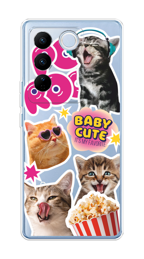 

Чехол на Vivo V27/V27 Pro "Popcorn cats", Серый;коричневый;розовый, 268450-1