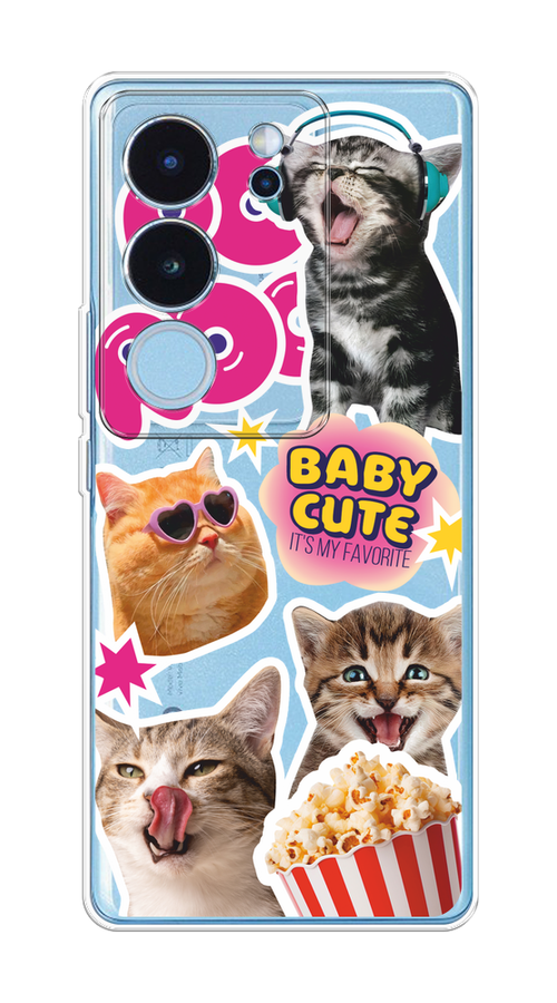 

Чехол на Vivo V29 5G "Popcorn cats", Серый;коричневый;розовый, 269350-1