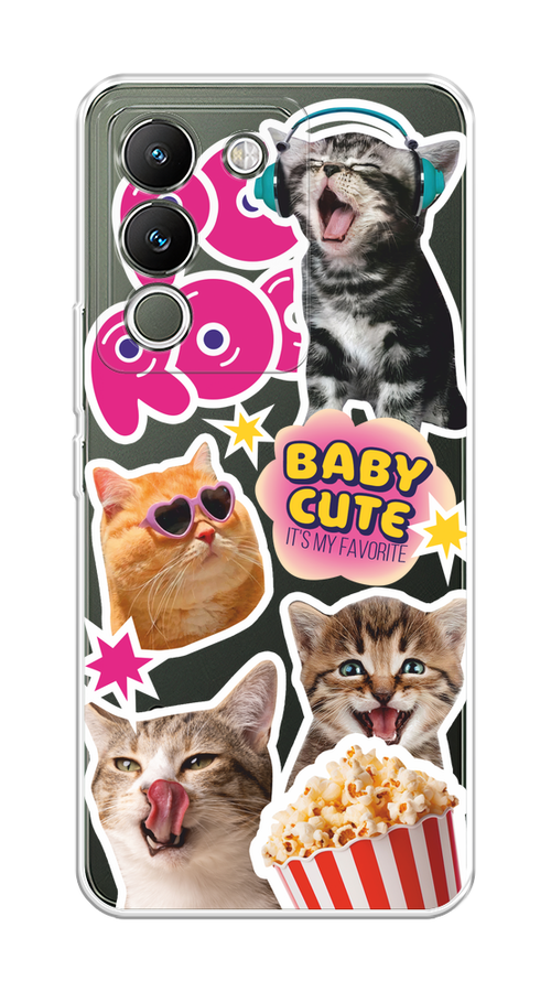 

Чехол на Vivo V29e 5G "Popcorn cats", Серый;коричневый;розовый, 269650-1