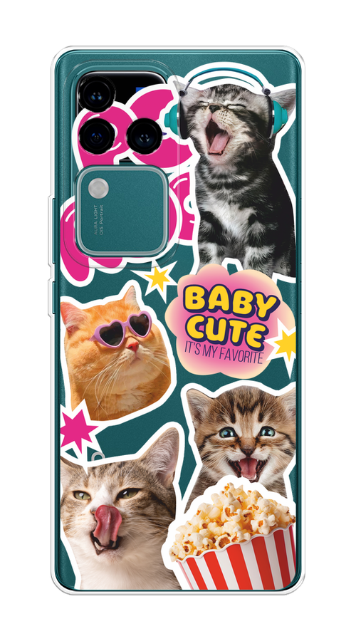 

Чехол на Vivo V30 Pro/S18 Pro "Popcorn cats", Серый;коричневый;розовый, 269950-1