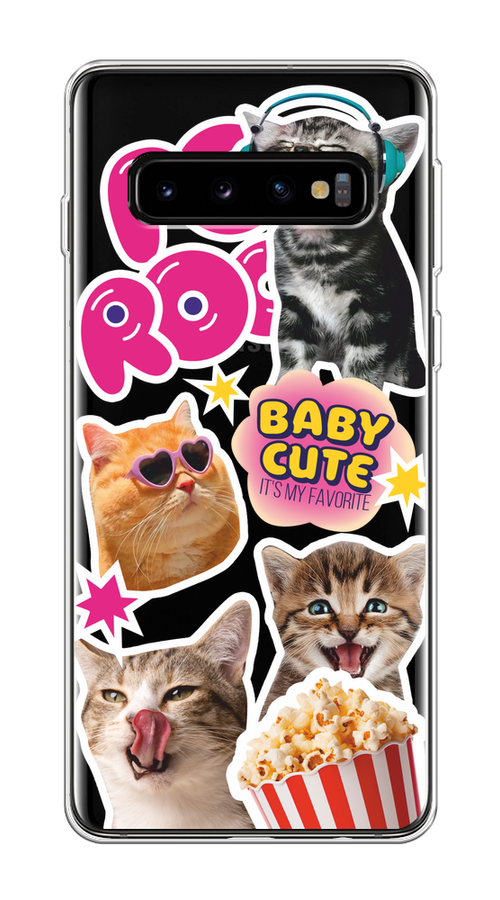 

Чехол на Samsung Galaxy S10 "Popcorn cats", Серый;коричневый;розовый, 27050-1