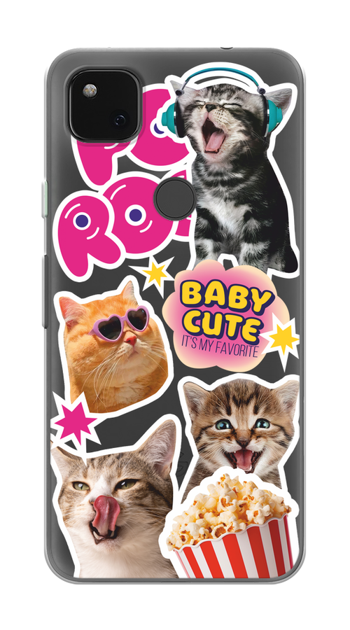 

Чехол на Google Pixel 4A "Popcorn cats", Серый;коричневый;розовый, 270650-1