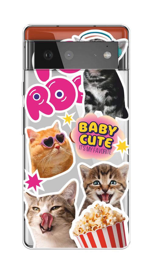 

Чехол на Google Pixel 6 "Popcorn cats", Серый;коричневый;розовый, 270850-1