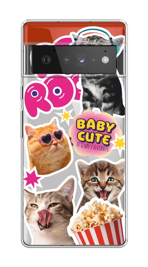 

Чехол на Google Pixel 6 Pro "Popcorn cats", Серый;коричневый;розовый, 270950-1