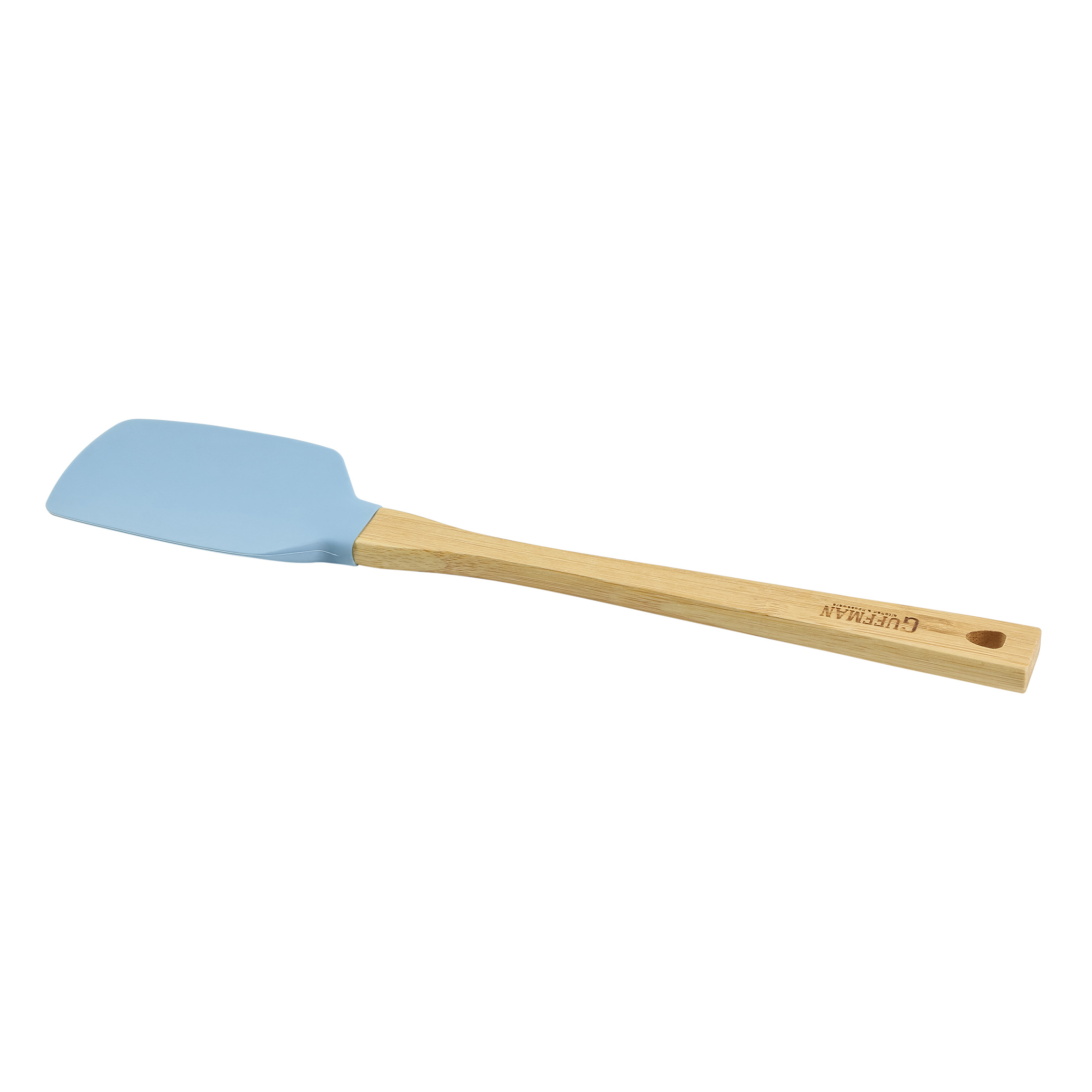 фото Силиконовая голубая ложка с бамбуковой ручкой и отверстием для подвеса на крючок guffman
