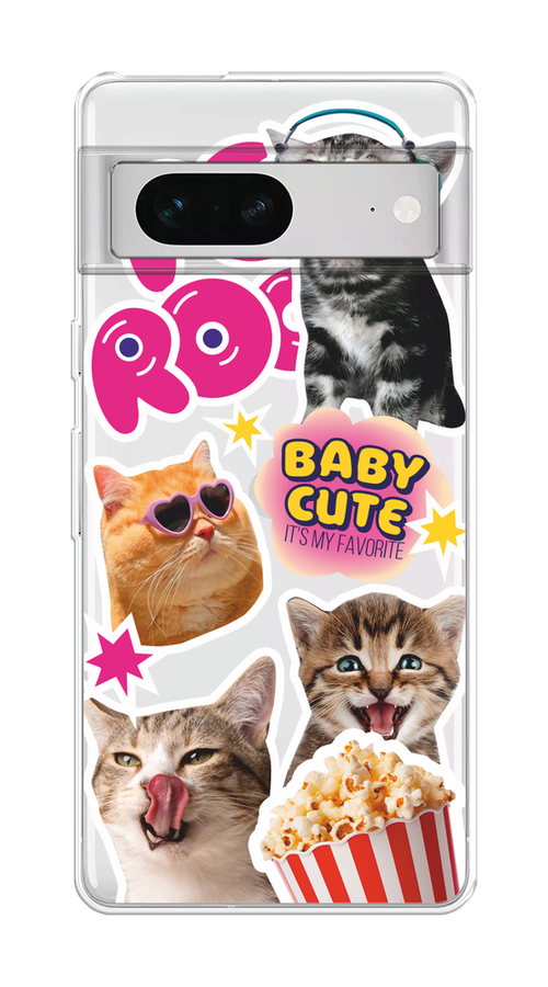 

Чехол на Google Pixel 7 "Popcorn cats", Серый;коричневый;розовый, 271250-1