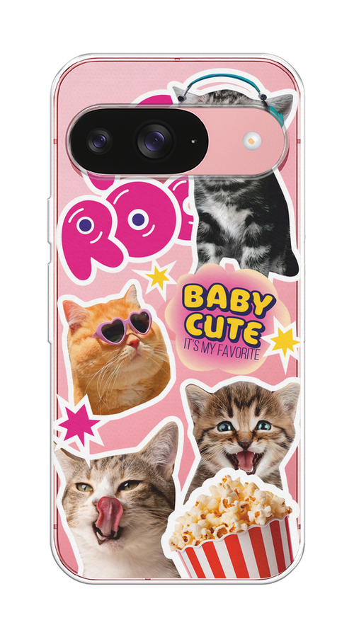 

Чехол на Google Pixel 9 "Popcorn cats", Серый;коричневый;розовый, 271950-1