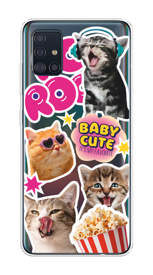 

Чехол на Samsung Galaxy A51 "Popcorn cats", Серый;коричневый;розовый, 28950-1