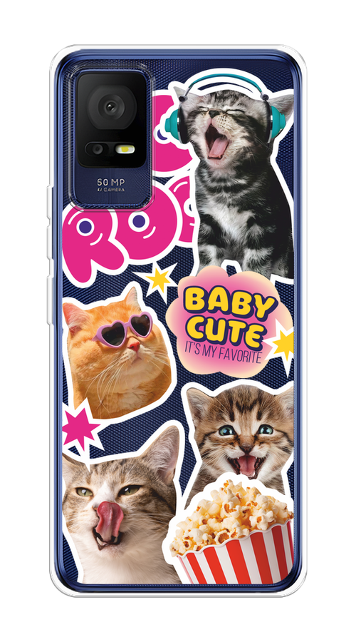 

Чехол на TCL 408/405 "Popcorn cats", Серый;коричневый;розовый, 291350-1