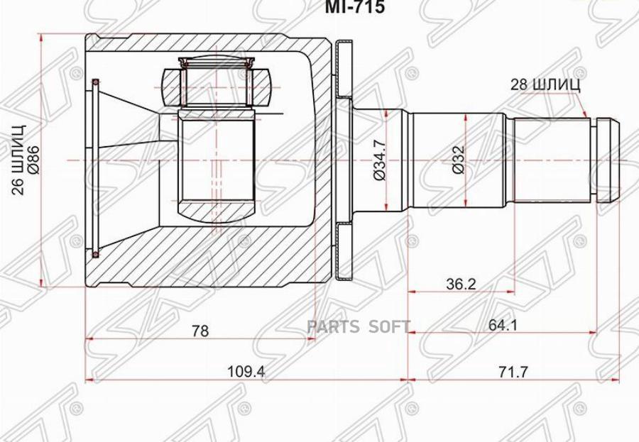 

SAT Шрус внутренний LH MITSUBISHI PAJERO SPORT K94W K90# 4WD 98-09