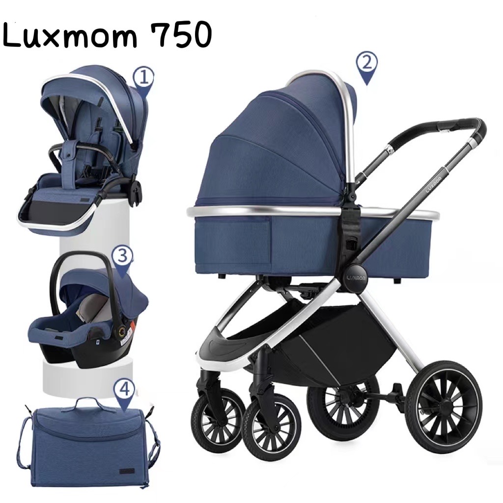 Детская коляска 3 в 1 Luxmom 750, синий неоновая нить cartage для подсветки салона адаптер питания 12 в 5 м синий