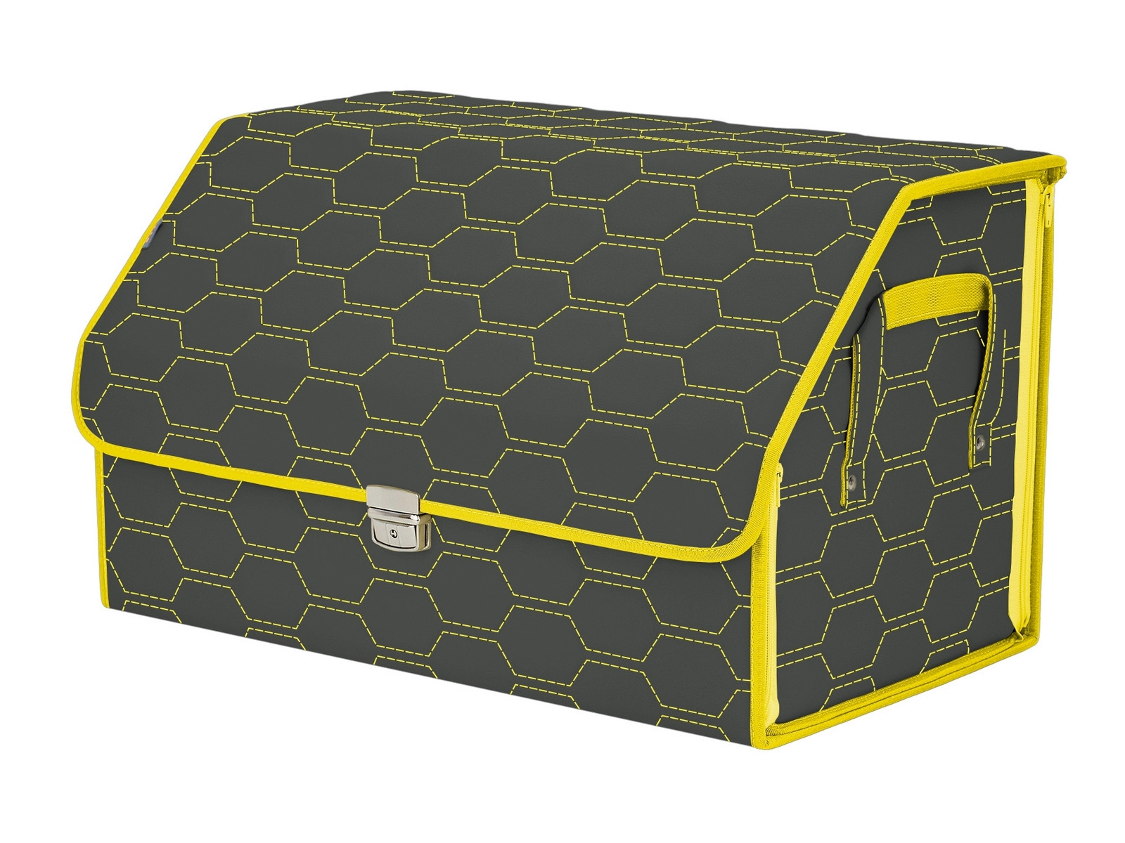 фото Органайзер-саквояж в багажник союз премиум (размер xl), серый с желтой прострочкой соты. a&p