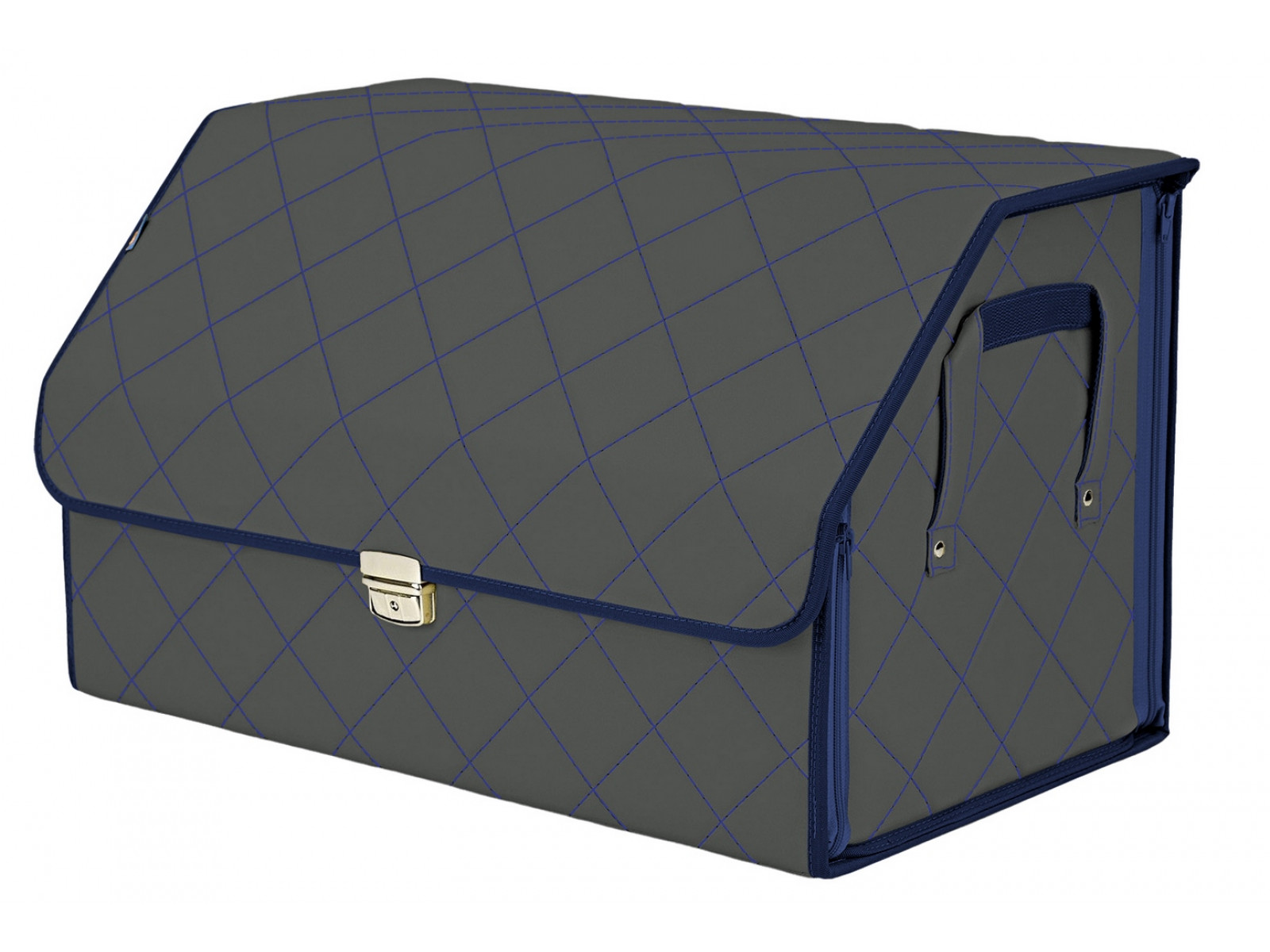 фото Органайзер-саквояж в багажник союз премиум (размер xl), серый с синей прострочкой ромб. a&p