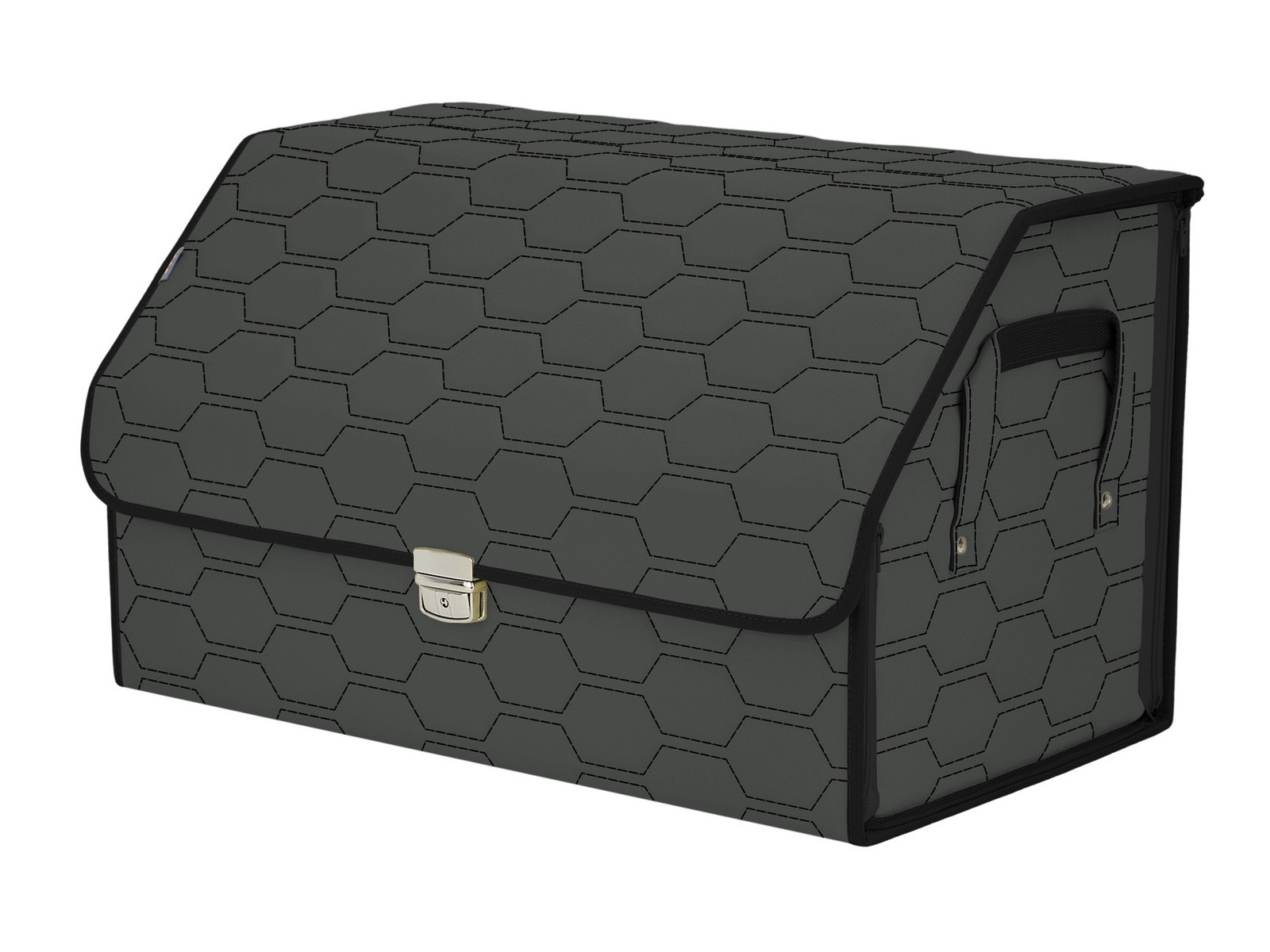 фото Органайзер-саквояж в багажник союз премиум (размер xl), серый с черной прострочкой соты. a&p