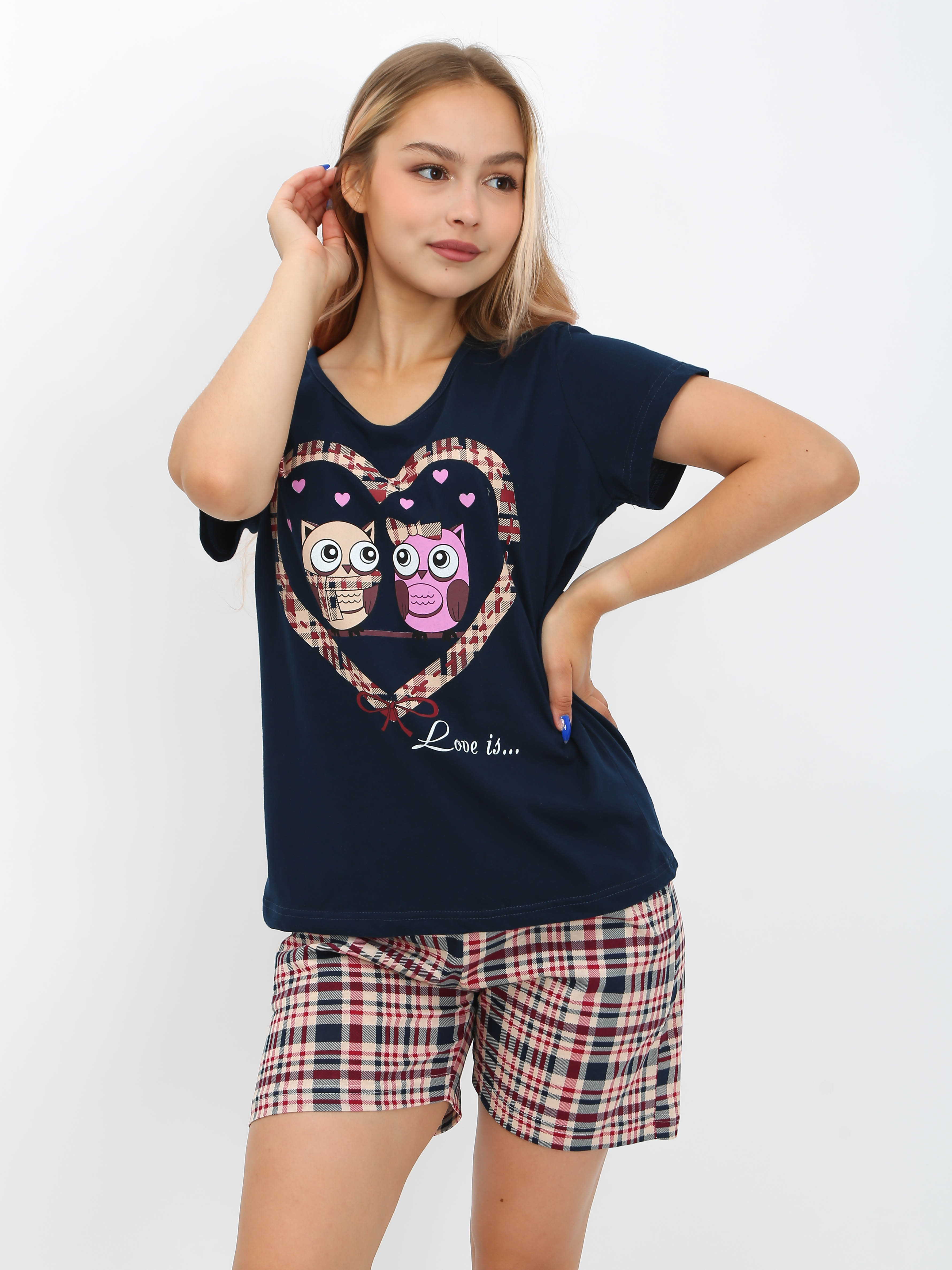 

Пижама женская Soft home П003 синяя 52 RU, Синий, П003