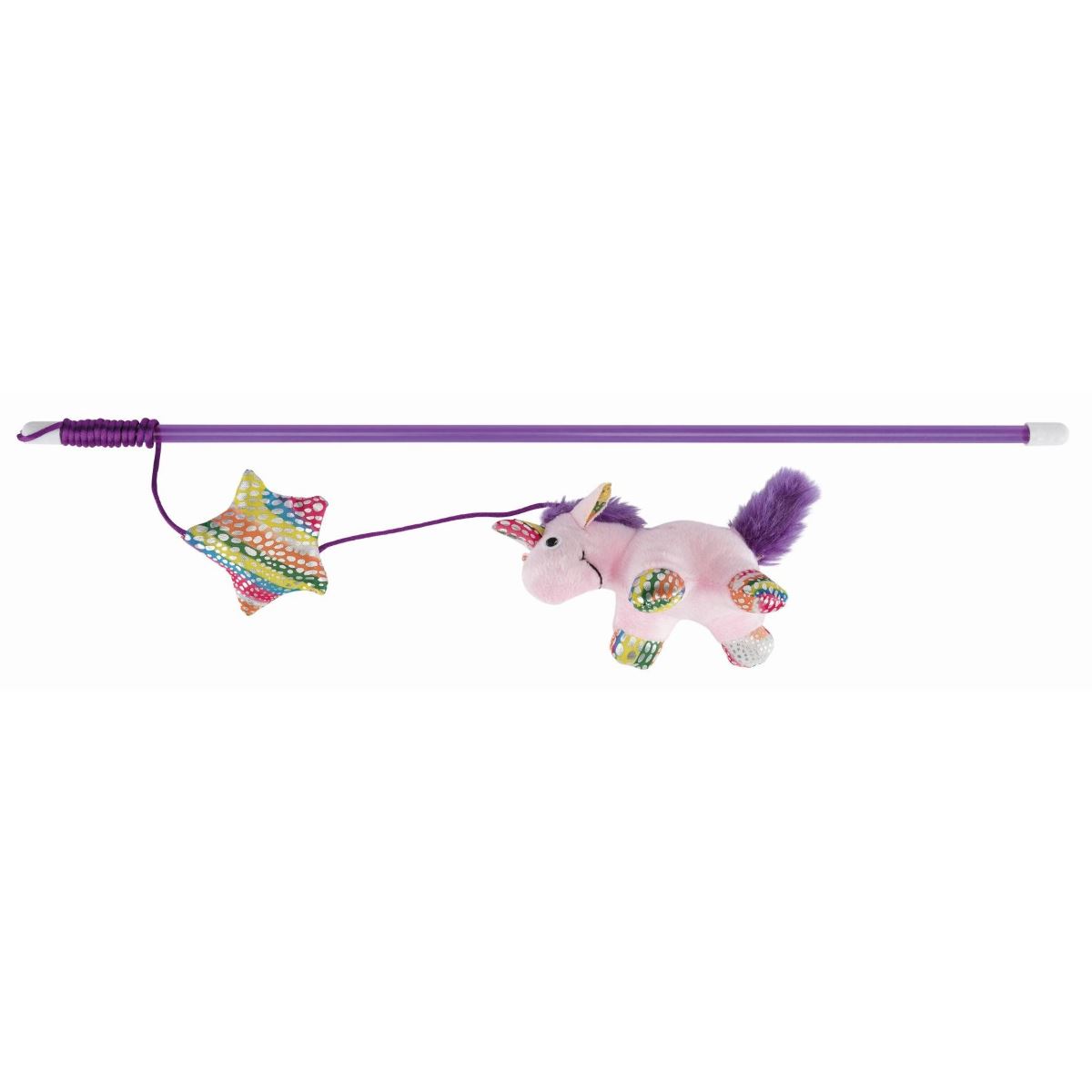 фото Дразнилка для кошек trixie удочка с единорогом плюш, текстиль, фиолетовый, 45 см