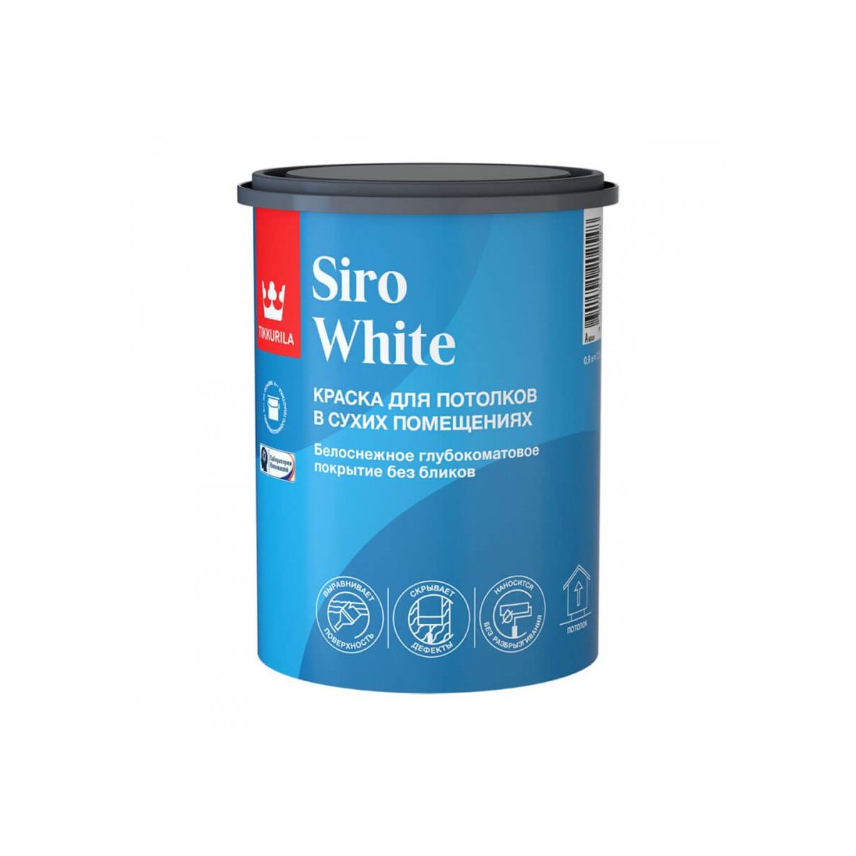 

Краска для потолков, Tikkurila Siro White, глубокоматовая, база A, белая, 0,9 л, Белый, Siro White-1